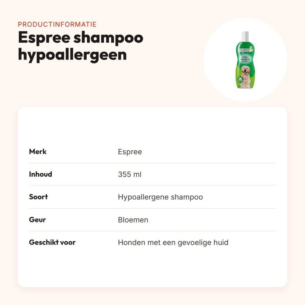 Espree hondenshampoo hypoallergeen 355 ml – gevoelige huid, aloë vera – productinformatie
