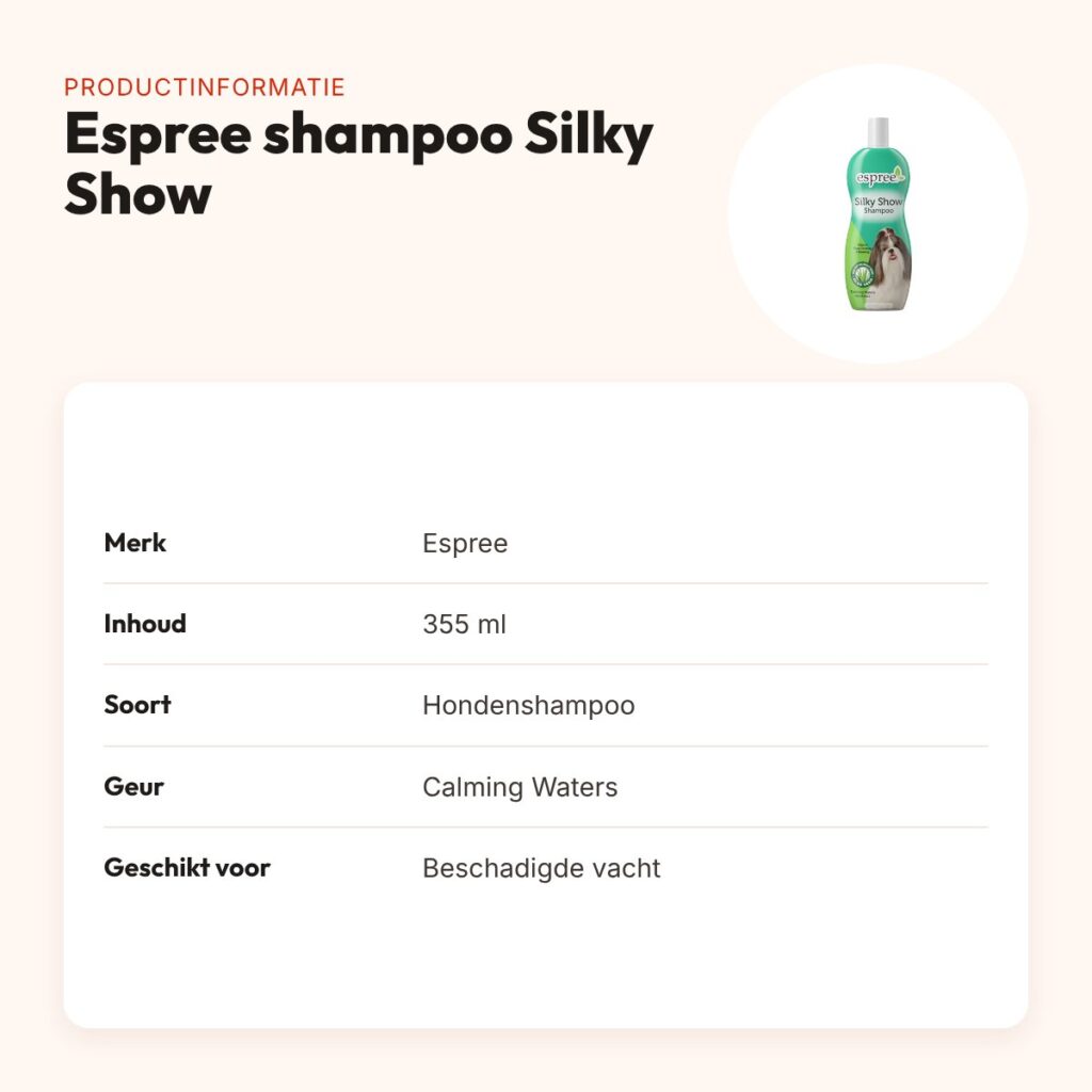 Espree hondenshampoo Silky Show 355 ml – aloë vera en jojoba-olie – productinformatie