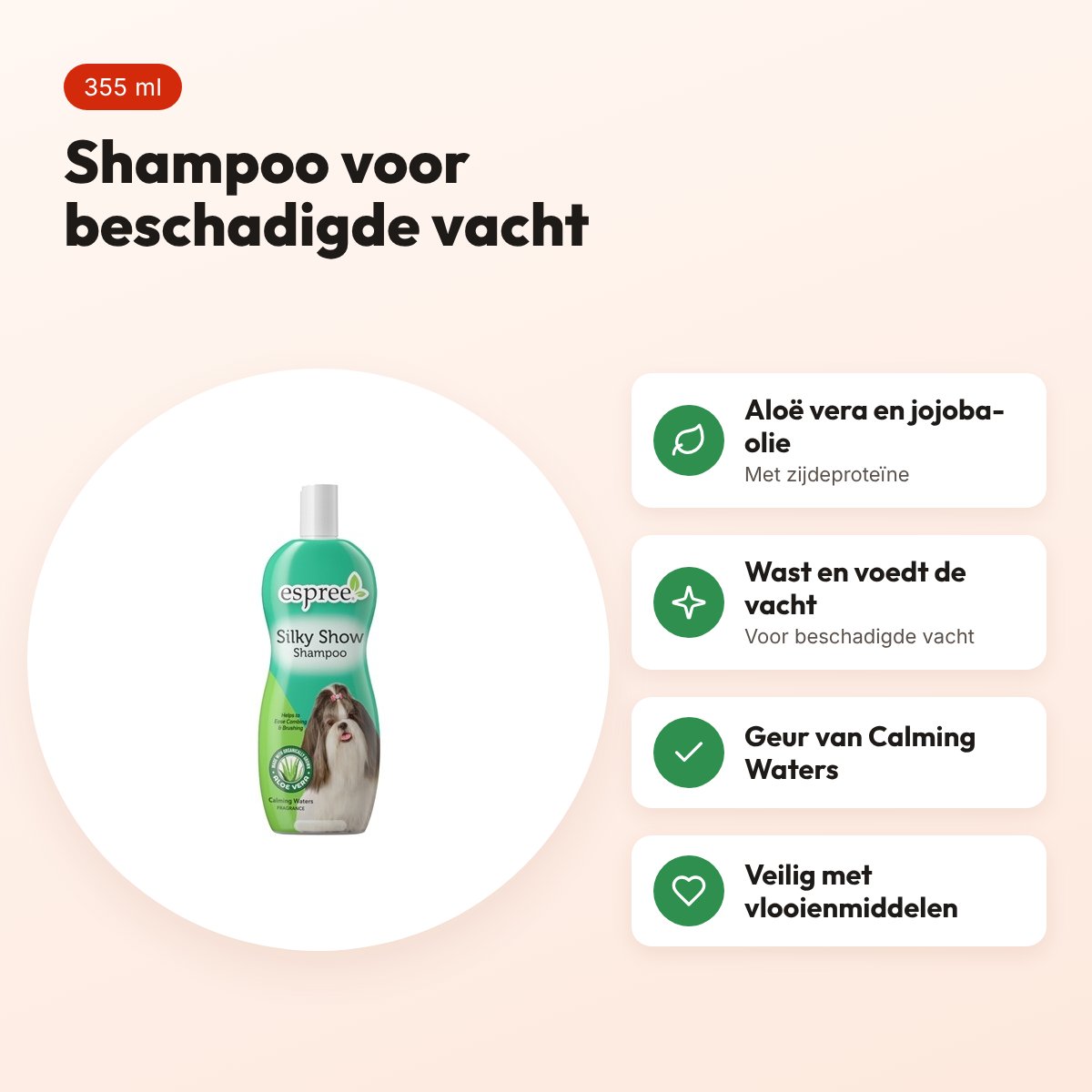 Espree hondenshampoo Silky Show 355 ml – aloë vera en jojoba-olie – voordelen