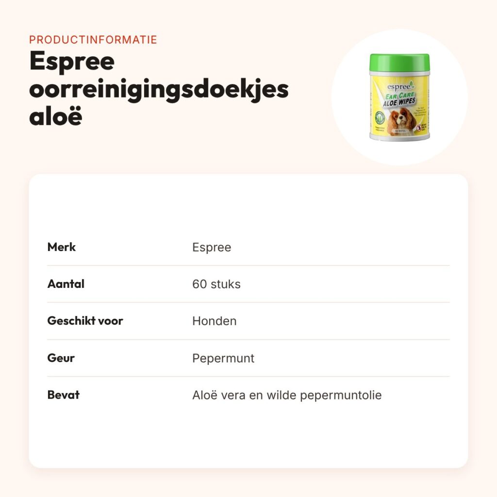 Espree oorreinigingsdoekjes aloë 60 stuks – pepermunt, voor honden – productinformatie