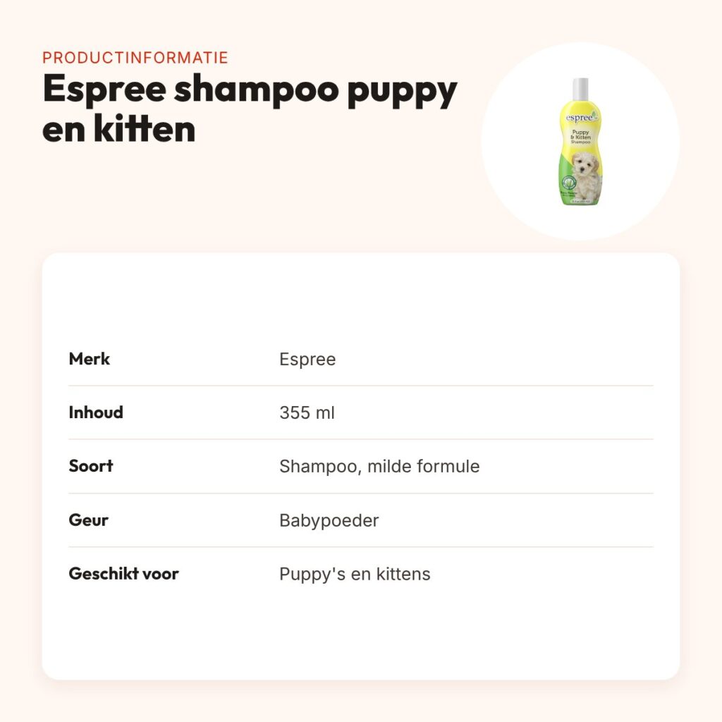 Espree shampoo puppy en kitten 355 ml – milde formule, aloë vera – productinformatie