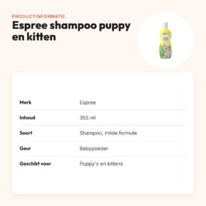 Espree shampoo puppy en kitten 355 ml – milde formule, aloë vera – productinformatie