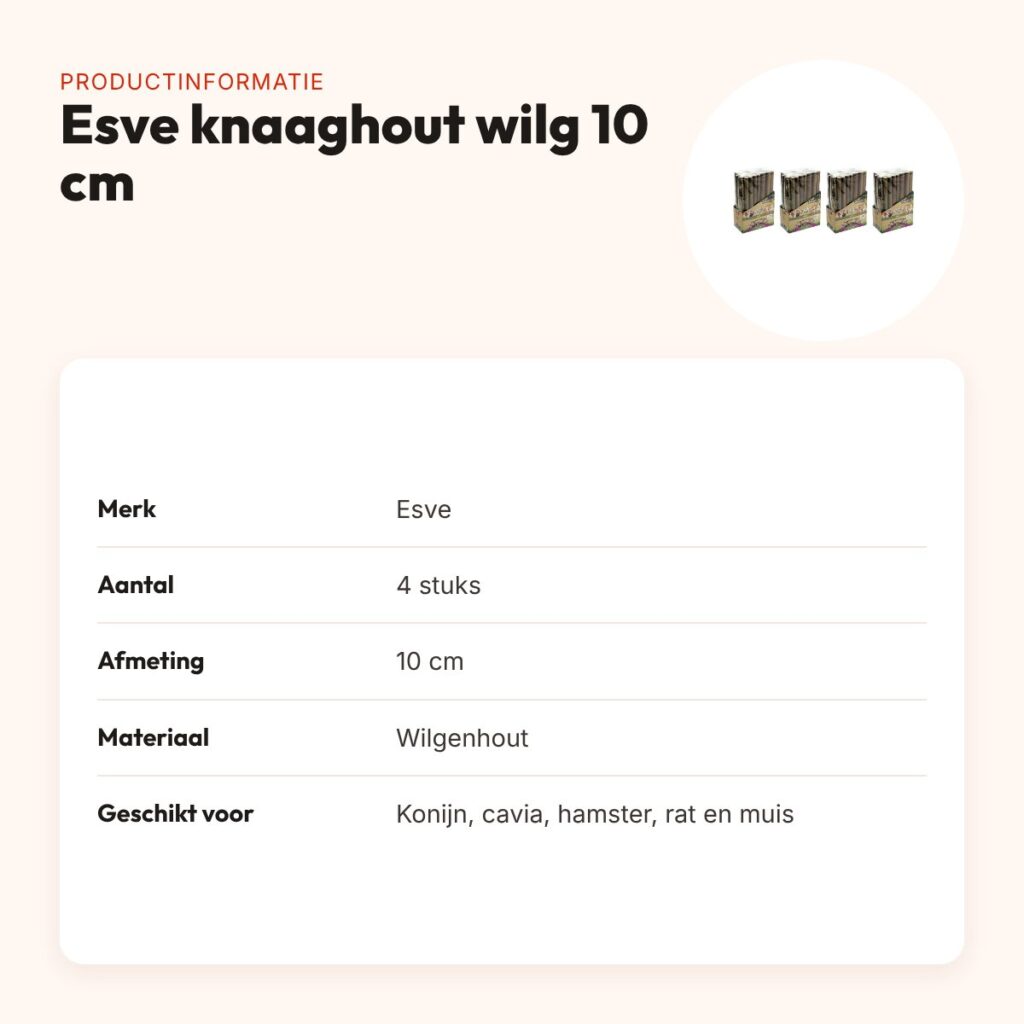 Esve knaaghout wilg 10 cm – natuurlijk knaagspeelgoed, multipack 4 stuks – productinformatie