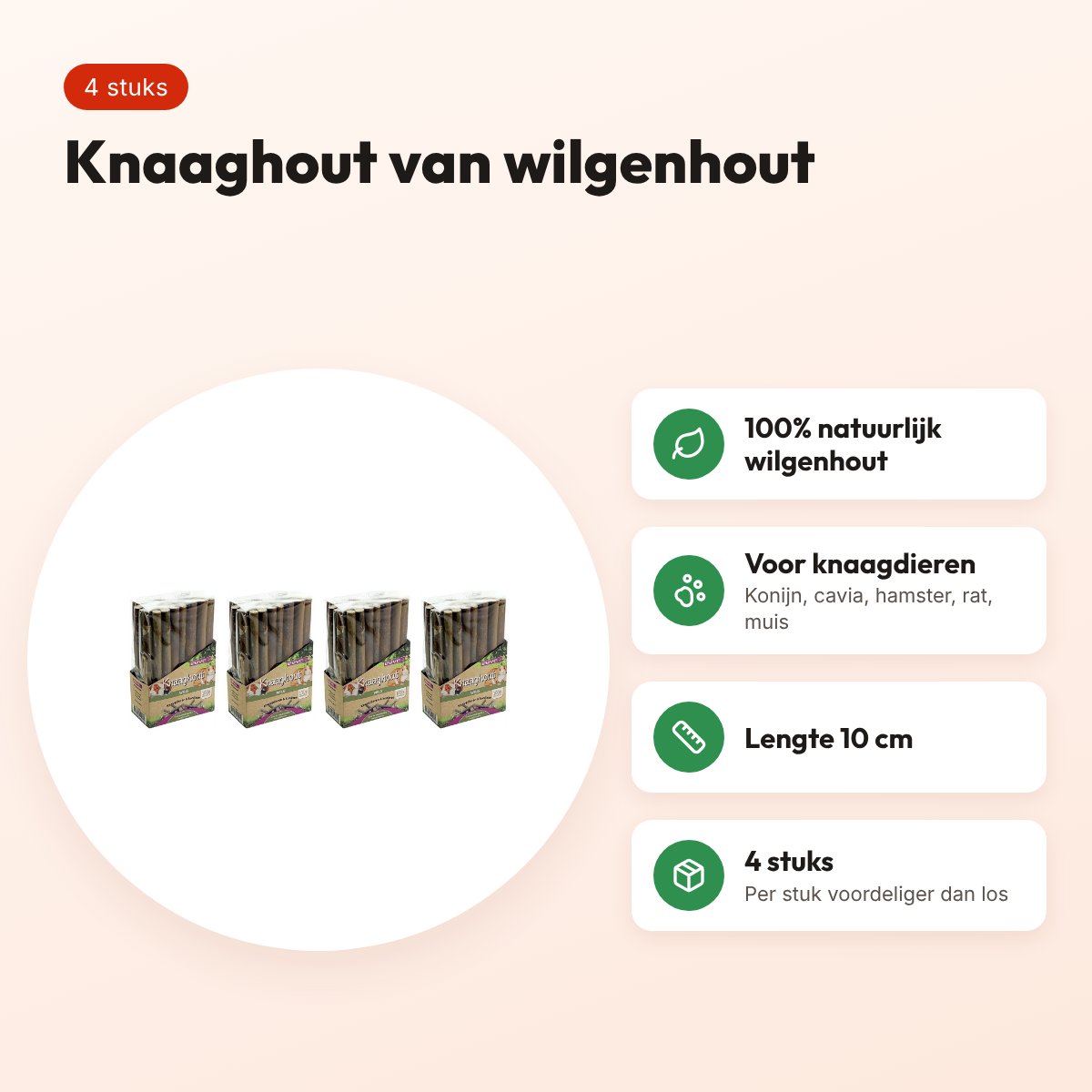 Esve knaaghout wilg 10 cm – natuurlijk knaagspeelgoed, multipack 4 stuks – voordelen