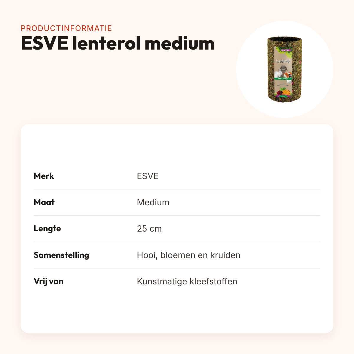 ESVE Lenterol medium 25 cm – speelrol met hooi, bloemen en kruiden – productinformatie