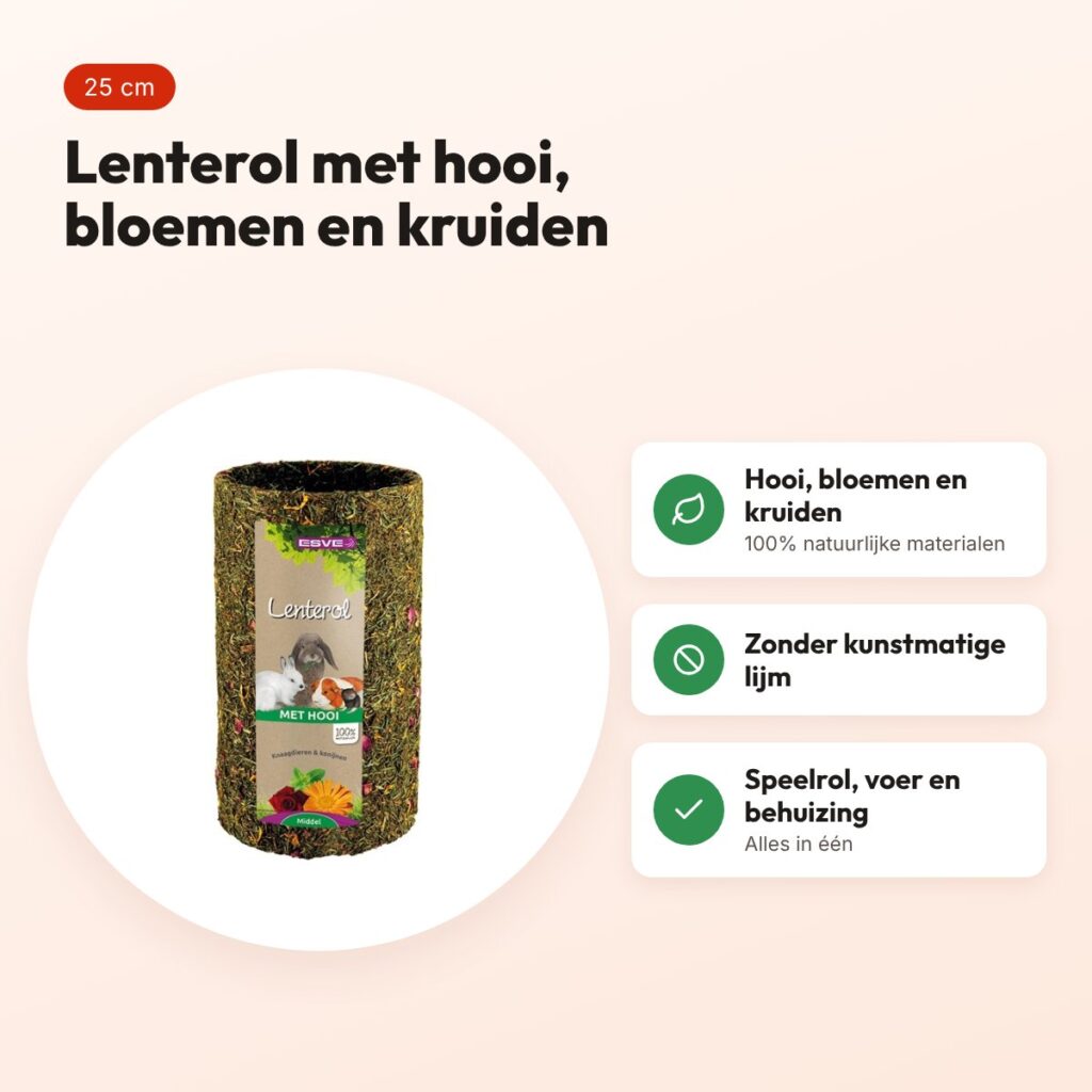 ESVE Lenterol medium 25 cm – speelrol met hooi, bloemen en kruiden – voordelen