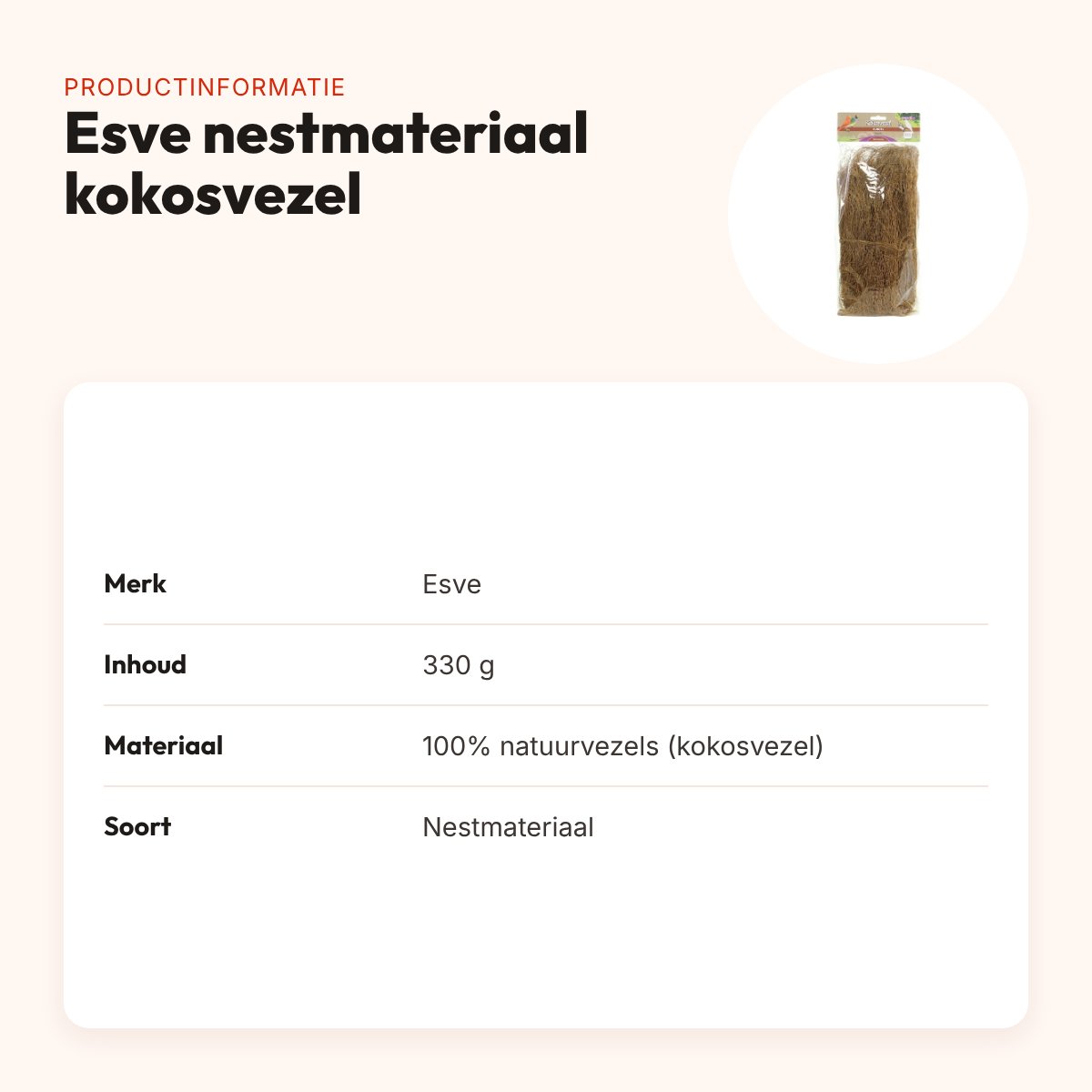 Esve nestmateriaal kokosvezel 330 g – compact en volledig verteerbaar – productinformatie