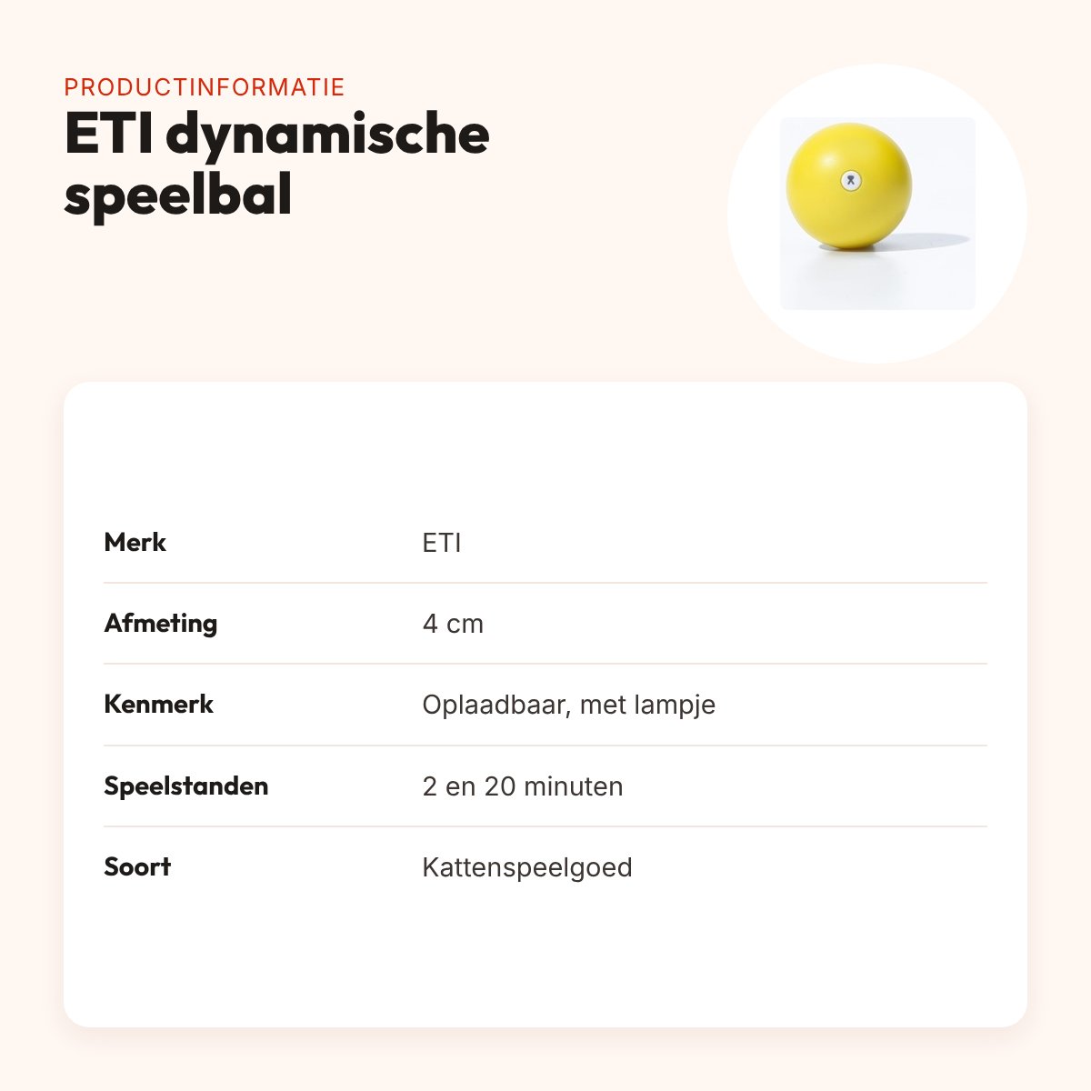 ETI dynamische speelbal voor katten 4 cm – interactief, met lampje – productinformatie