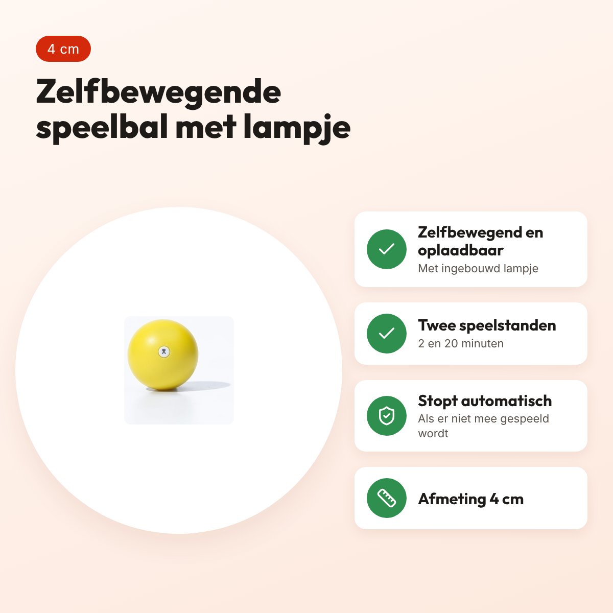 ETI dynamische speelbal voor katten 4 cm – interactief, met lampje – voordelen