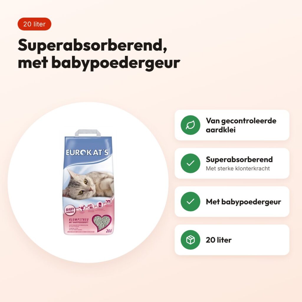 Eurokat's kattenbakvulling met babypoedergeur 20 liter – superabsorberend – voordelen