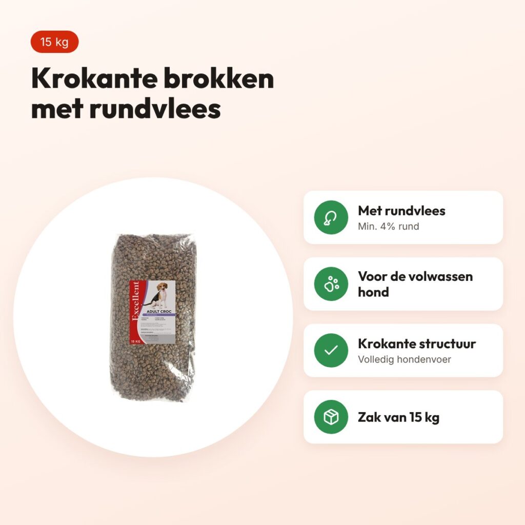Excellent hondenvoer Adult Croc 15 kg – krokante brokken met rundvlees – voordelen