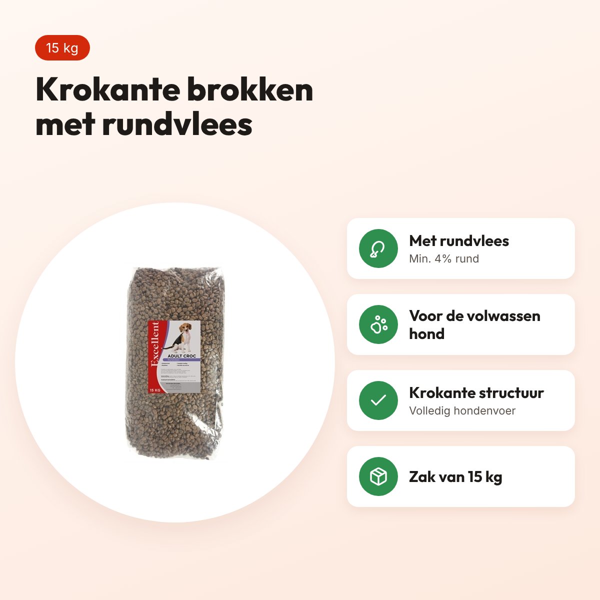 Excellent hondenvoer Adult Croc 15 kg – krokante brokken met rundvlees – voordelen