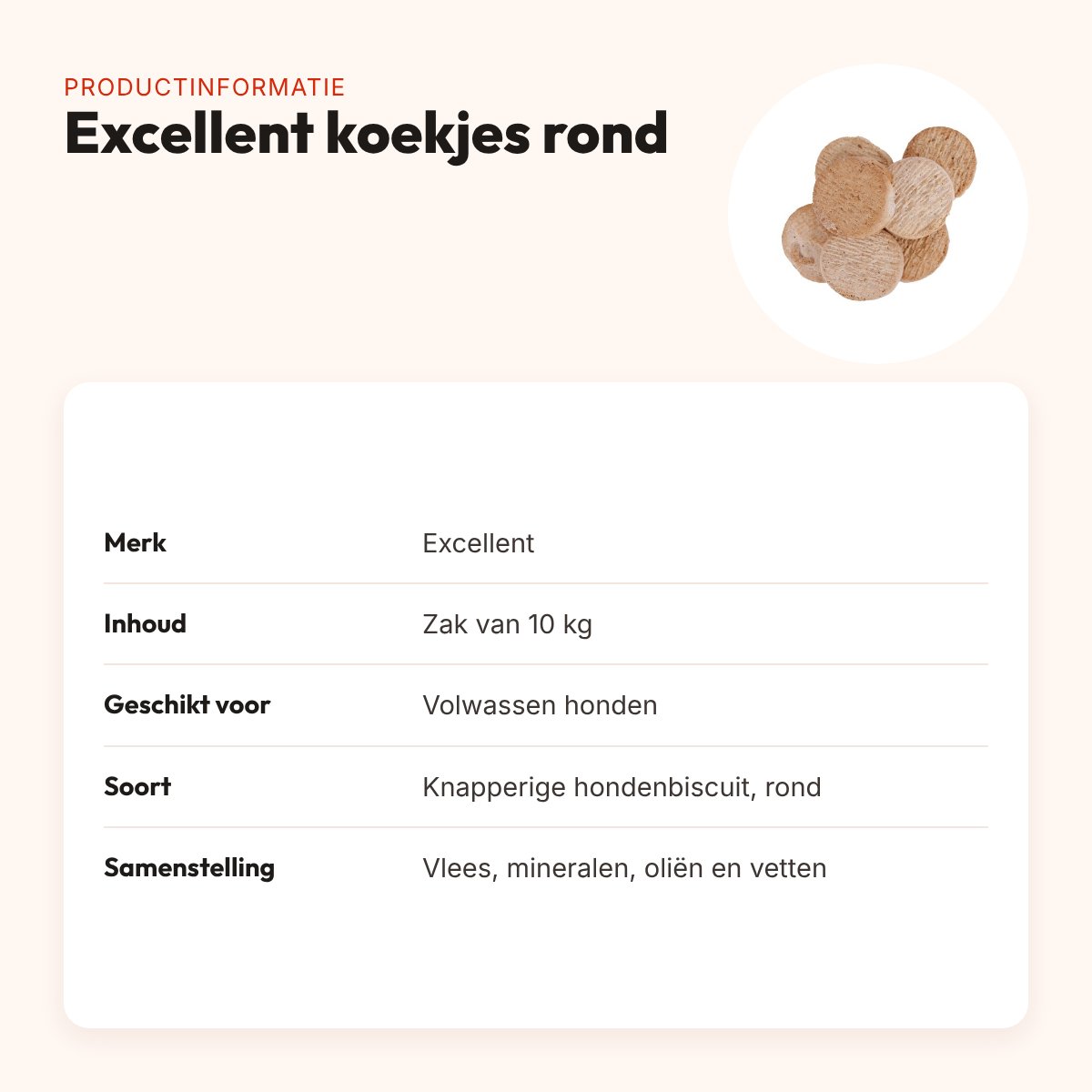 Excellent koekjes rond 10 kg – knapperige hondenbiscuit – productinformatie