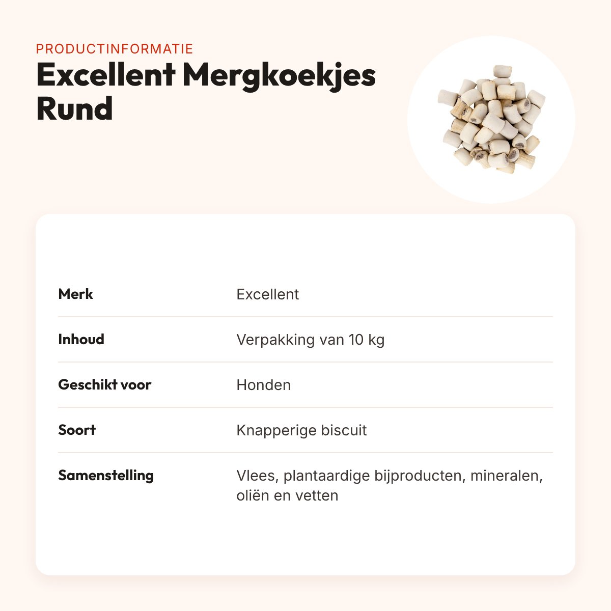 Excellent mergkoekjes rund 10 kg – knapperige hondenkoekjes – productinformatie