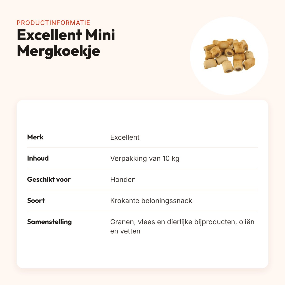 Excellent mini mergkoekje 10 kg – krokante beloningssnack – productinformatie