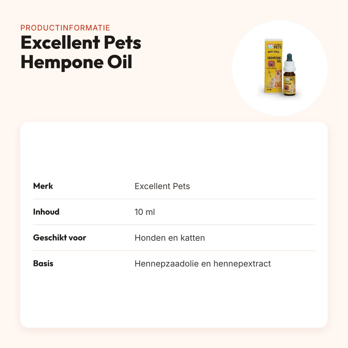 Excellent Pets Hempone Oil CBD-olie 10 ml – voor honden en katten – productinformatie