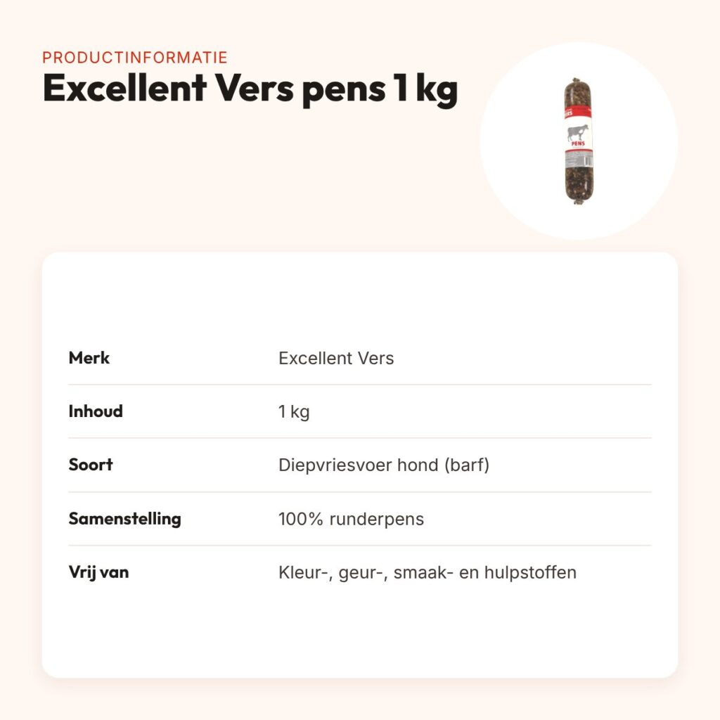 Excellent Vers diepvries hondenvoer pens 1 kg – barfrecept – productinformatie