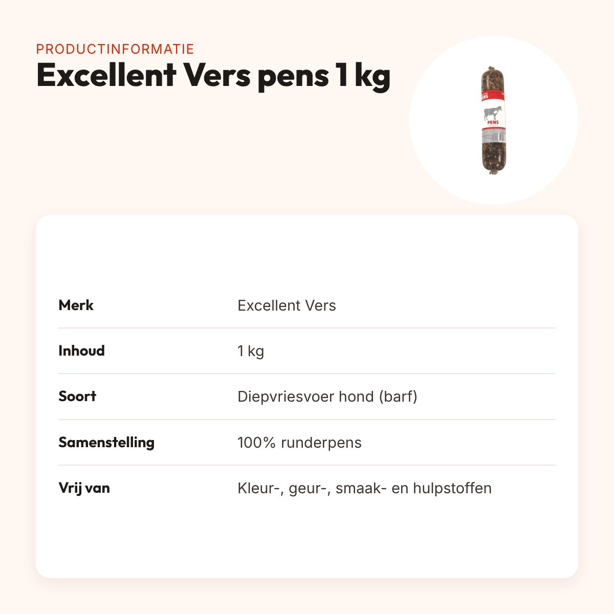Excellent Vers diepvries hondenvoer pens 1 kg – barfrecept – productinformatie