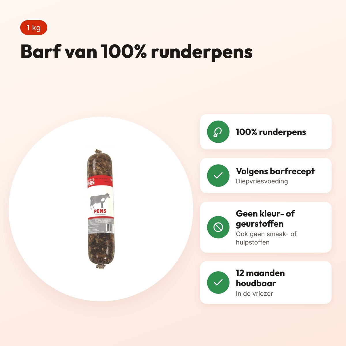 Excellent Vers diepvries hondenvoer pens 1 kg – barfrecept – voordelen