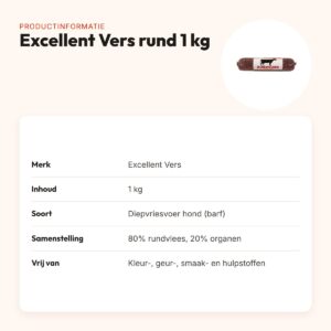 Excellent Vers diepvries hondenvoer rund 1 kg – barfrecept – productinformatie