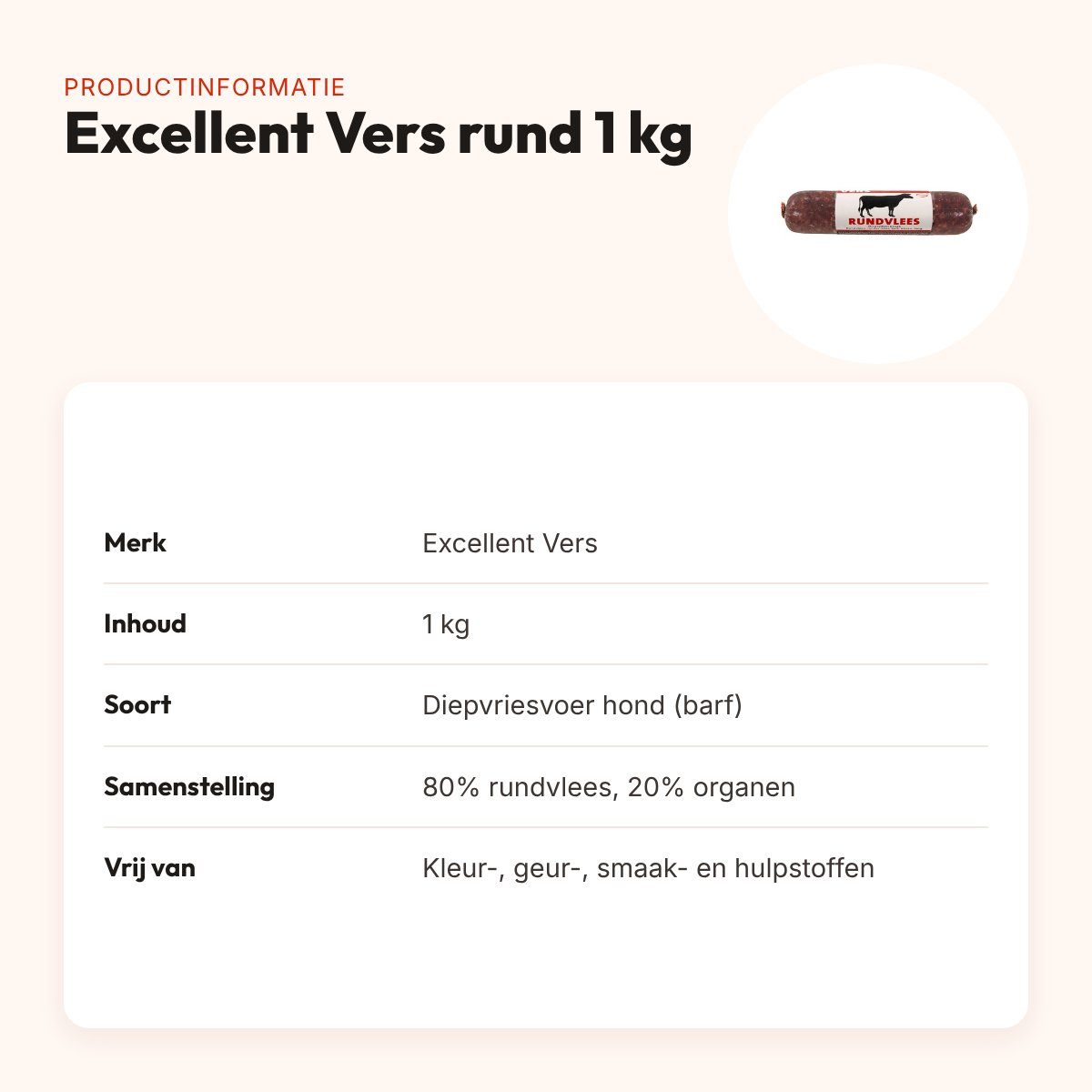 Excellent Vers diepvries hondenvoer rund 1 kg – barfrecept – productinformatie