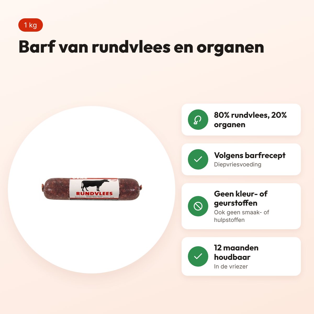 Excellent Vers diepvries hondenvoer rund 1 kg – barfrecept – voordelen