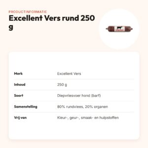 Excellent Vers diepvries hondenvoer rund 250 g – barfrecept – productinformatie