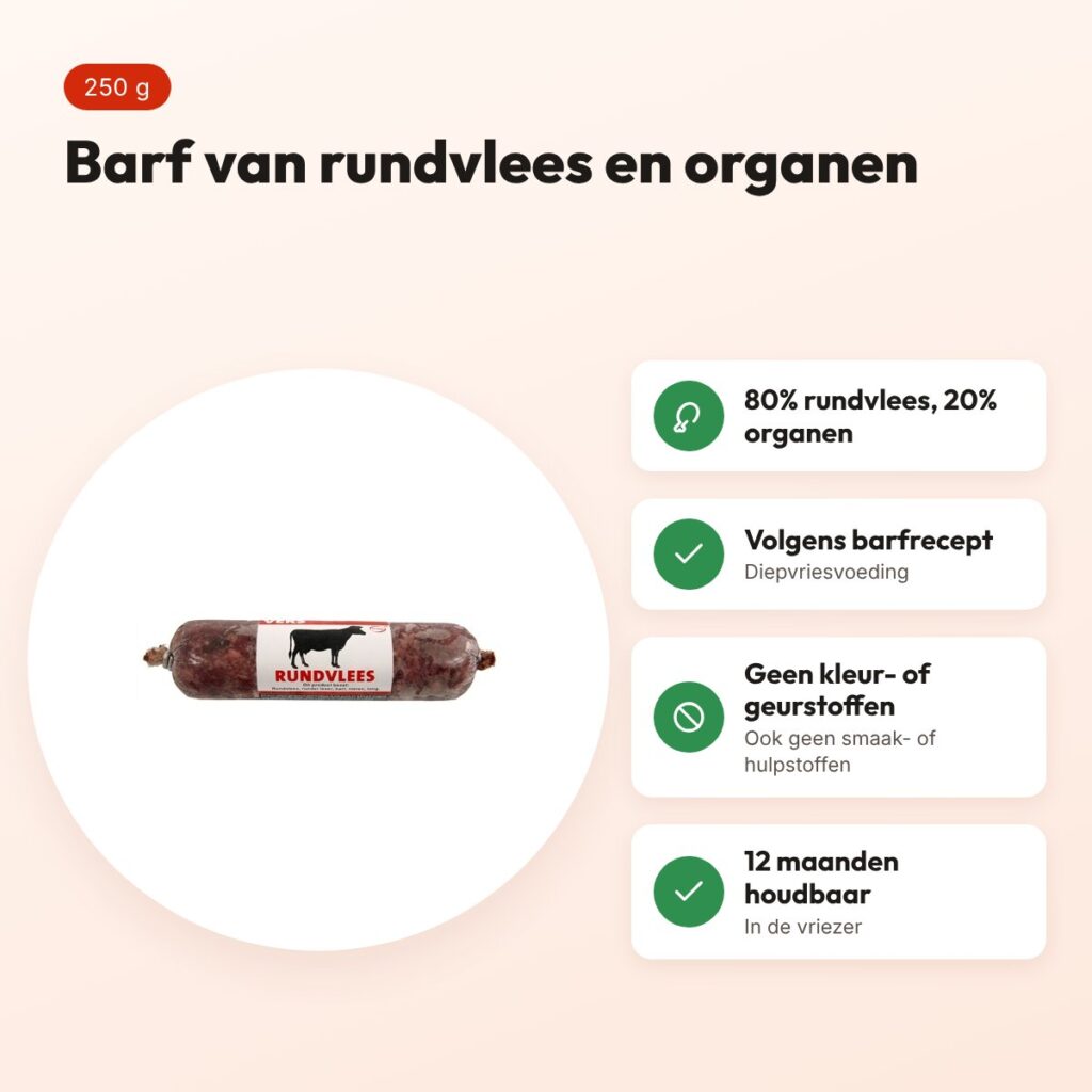 Excellent Vers diepvries hondenvoer rund 250 g – barfrecept – voordelen