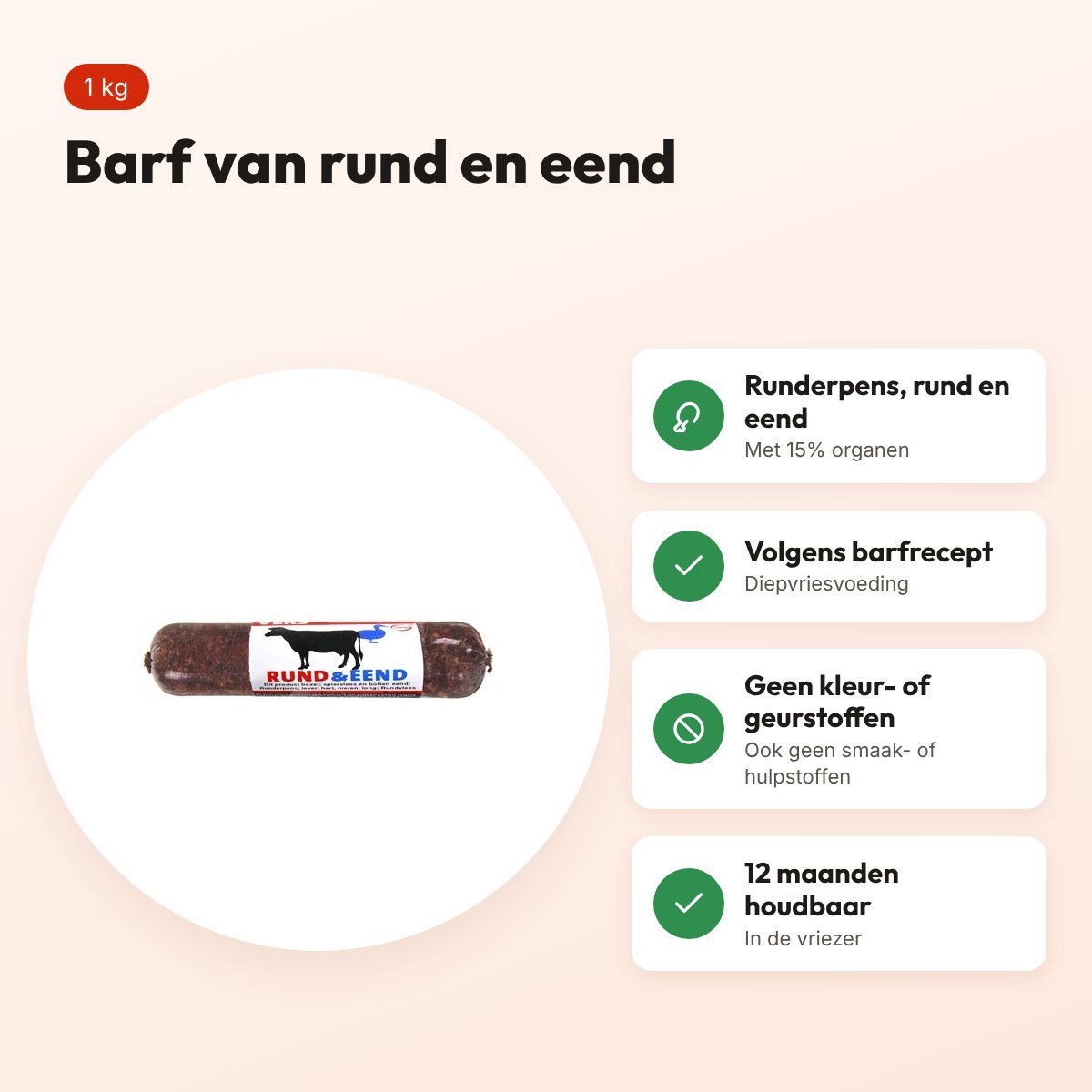 Excellent Vers diepvries hondenvoer rund en eend 1 kg – barfrecept – voordelen