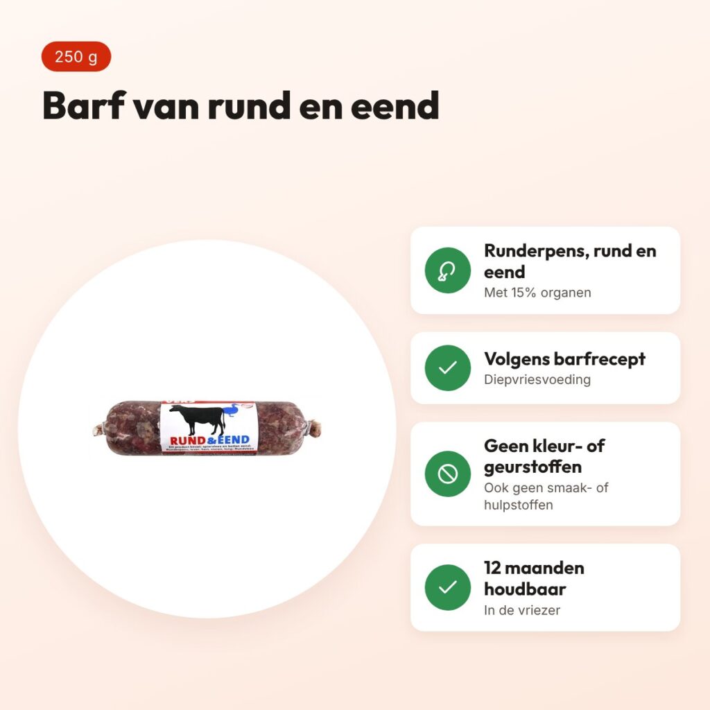 Excellent Vers diepvries hondenvoer rund en eend 250 g – barfrecept – voordelen