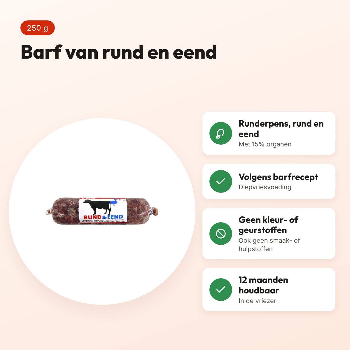 Excellent Vers diepvries hondenvoer rund en eend 250 g – barfrecept – voordelen