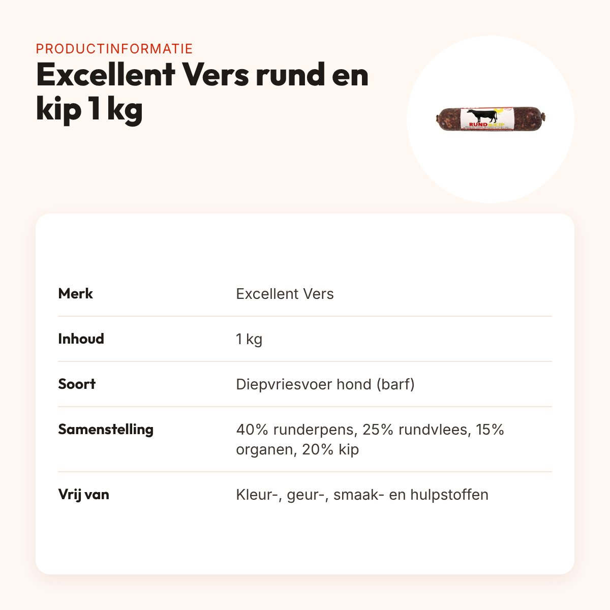 Excellent Vers diepvries hondenvoer rund en kip 1 kg – barfrecept – productinformatie