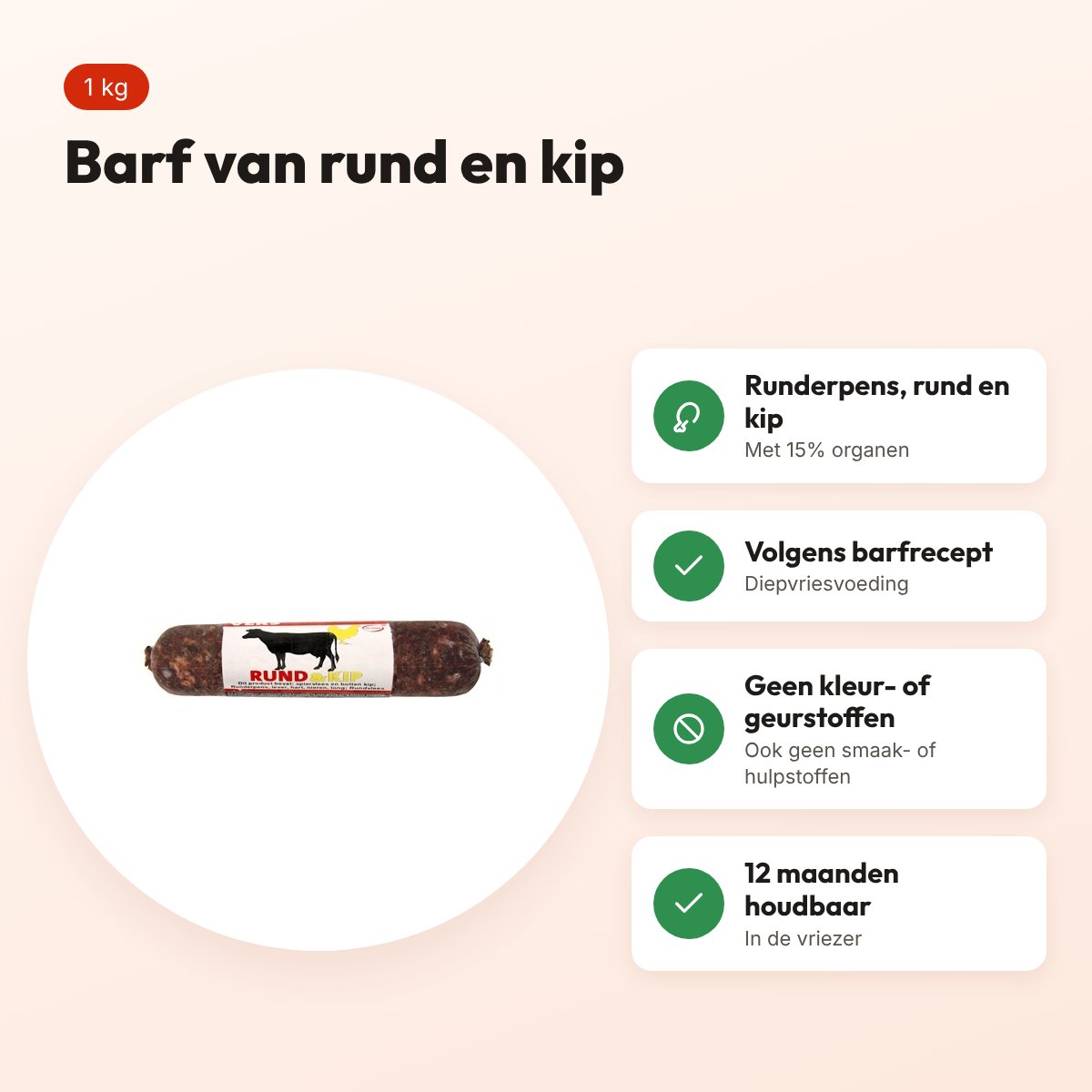 Excellent Vers diepvries hondenvoer rund en kip 1 kg – barfrecept – voordelen