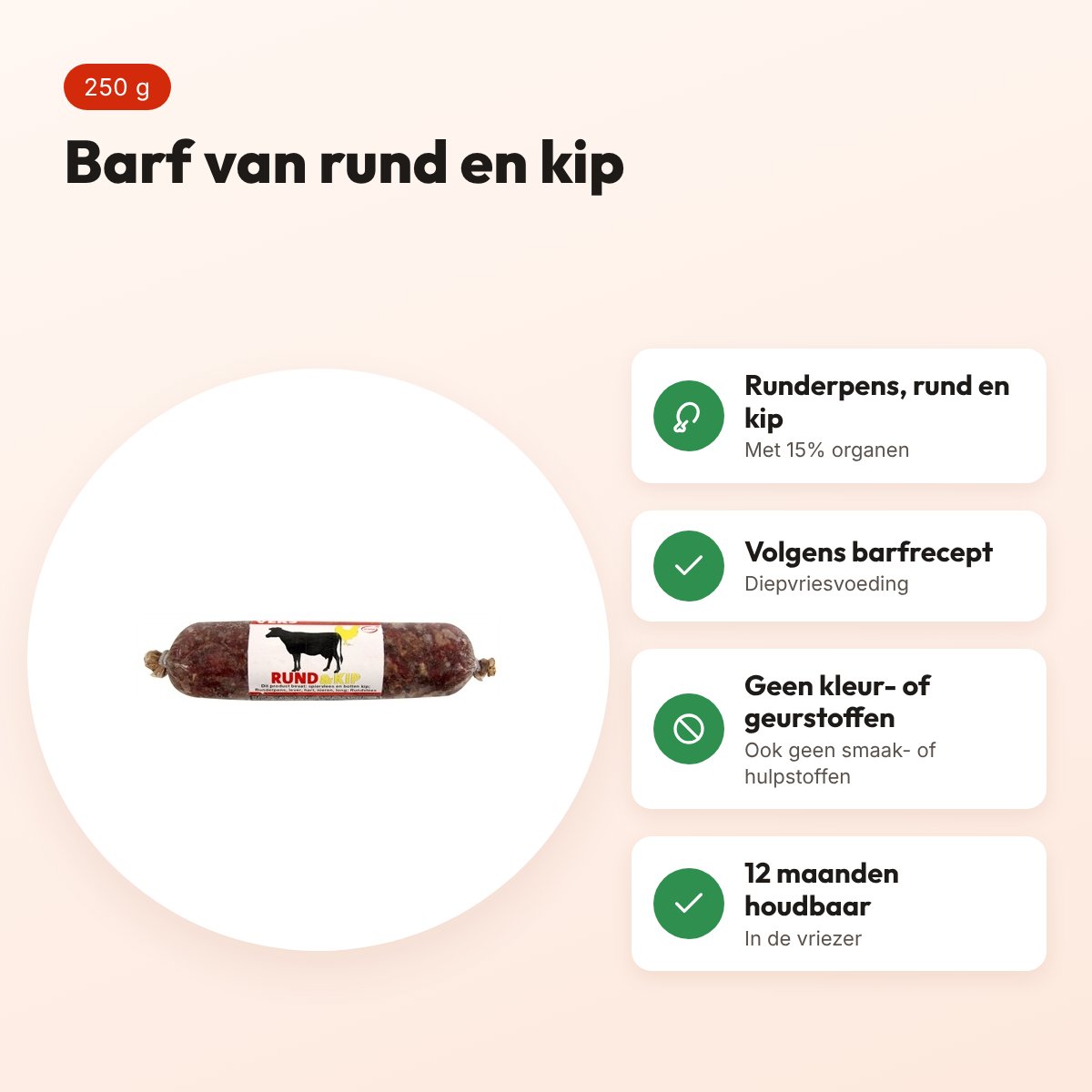 Excellent Vers diepvries hondenvoer rund en kip 250 g – barfrecept – voordelen