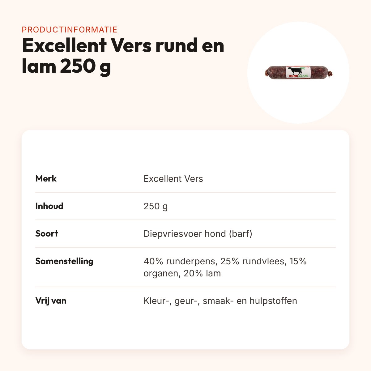 Excellent Vers diepvries hondenvoer rund en lam 250 g – barfrecept – productinformatie