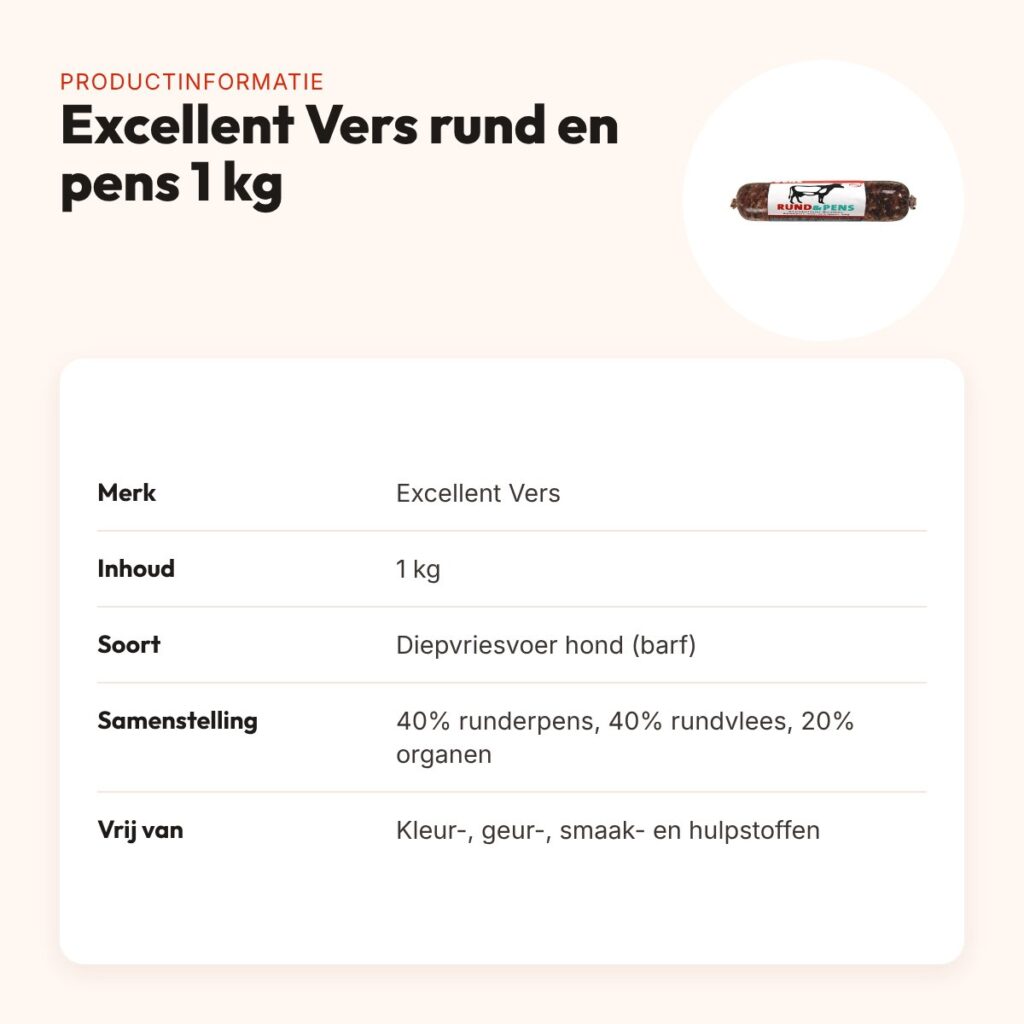 Excellent Vers diepvries hondenvoer rund en pens 1 kg – barfrecept – productinformatie