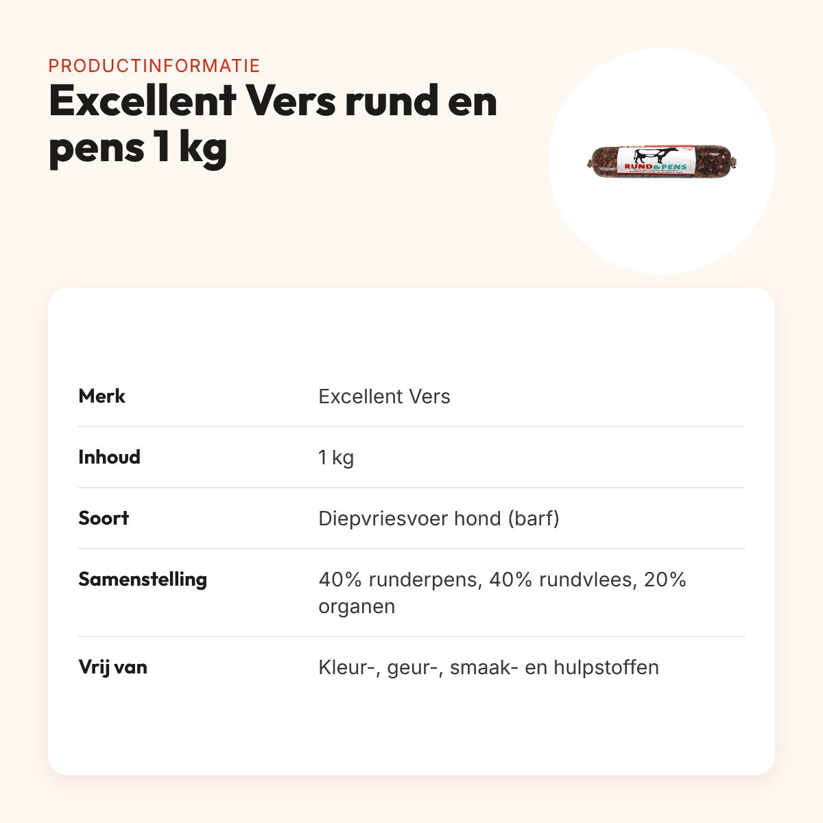 Excellent Vers diepvries hondenvoer rund en pens 1 kg – barfrecept – productinformatie
