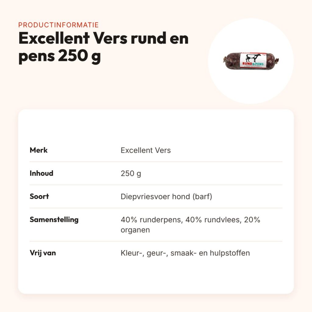 Excellent Vers diepvries hondenvoer rund en pens 250 g – barfrecept – productinformatie