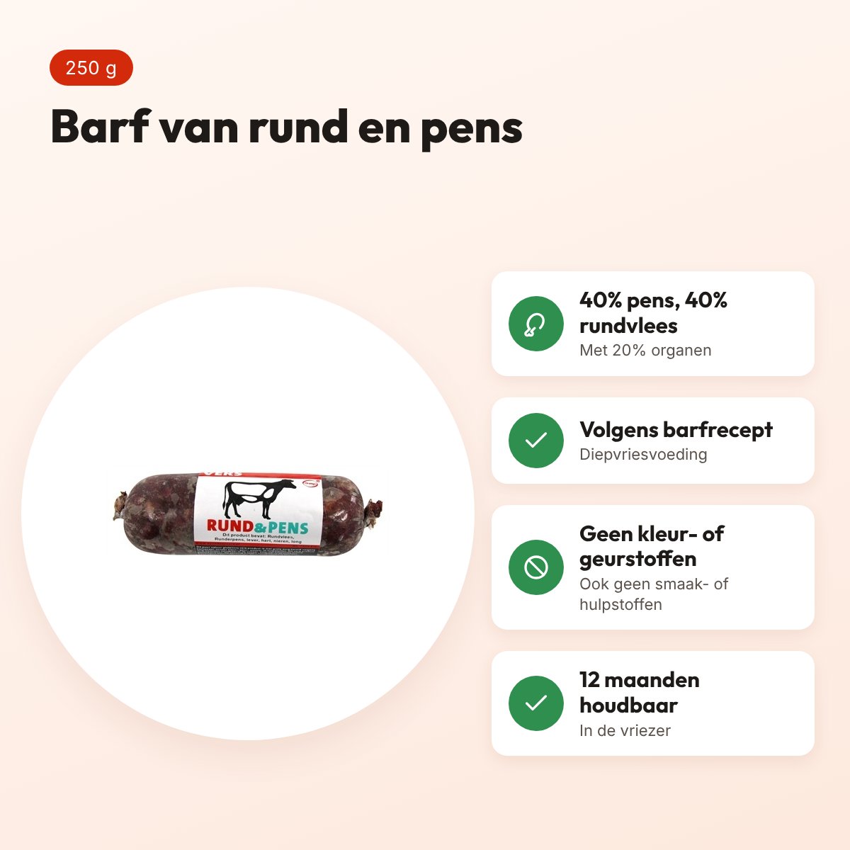 Excellent Vers diepvries hondenvoer rund en pens 250 g – barfrecept – voordelen