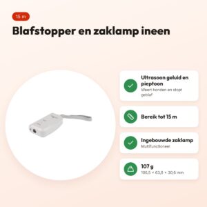 Eyenimal Canicalm Control ultrasone blafstopper en zaklamp – bereik 15 m – voordelen