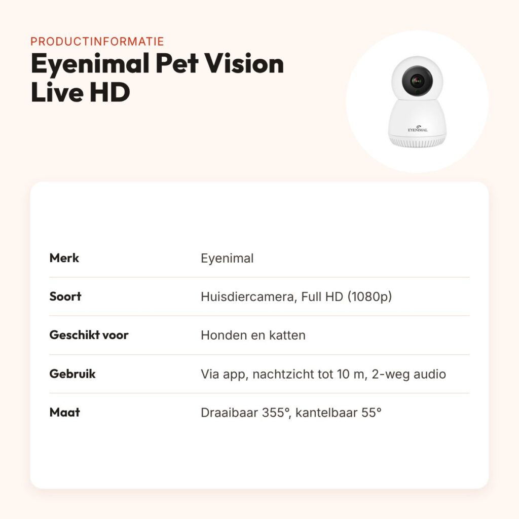 Eyenimal Pet Vision Live HD huisdiercamera zonder geluiddetectie – productinformatie