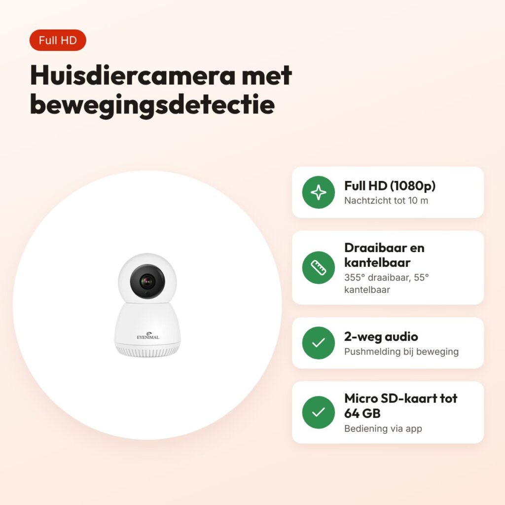 Eyenimal Pet Vision Live HD huisdiercamera zonder geluiddetectie – voordelen