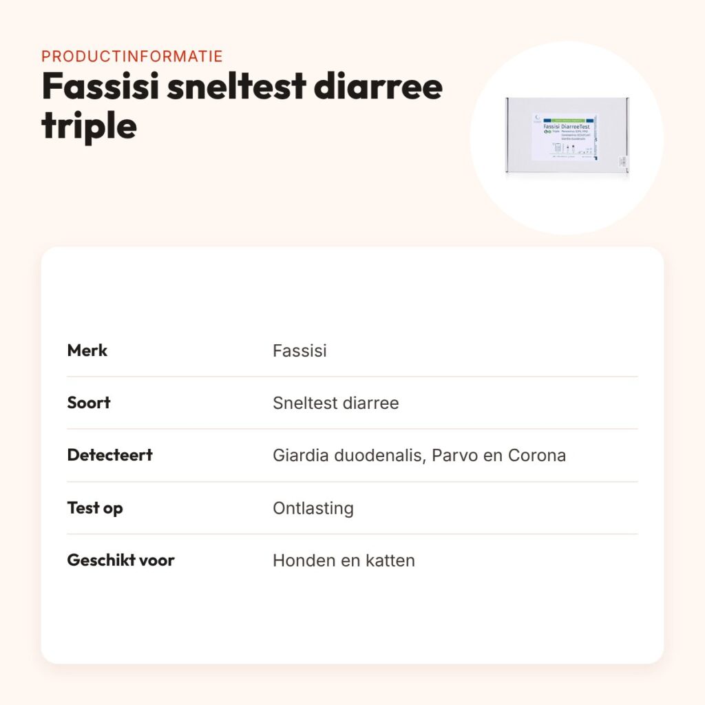 Fassisi sneltest diarree triple Parvo, Corona en Giardia – voor hond en kat – productinformatie
