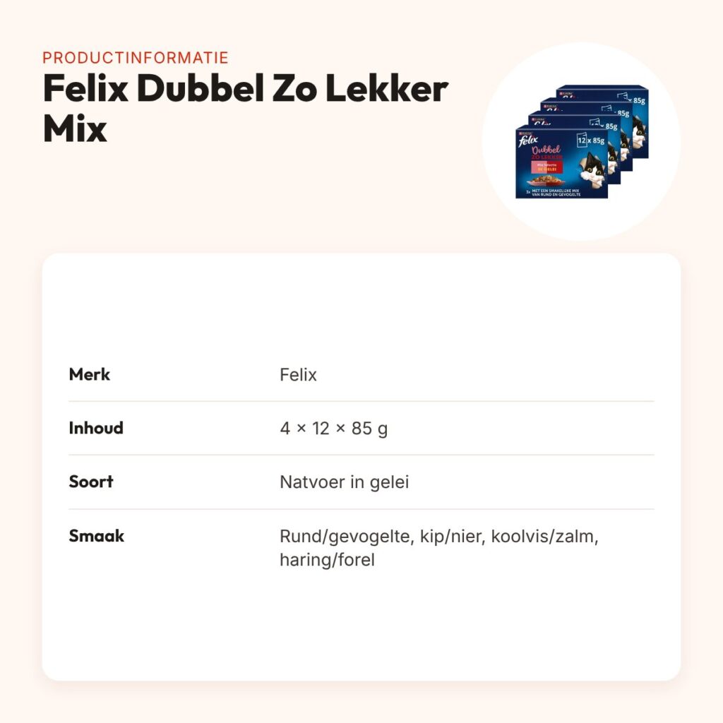 Felix kattenvoer Dubbel Zo Lekker Mix Selectie in gelei 4 x 12 x 85 g – productinformatie