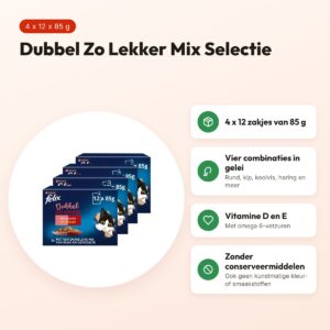 Felix kattenvoer Dubbel Zo Lekker Mix Selectie in gelei 4 x 12 x 85 g – voordelen