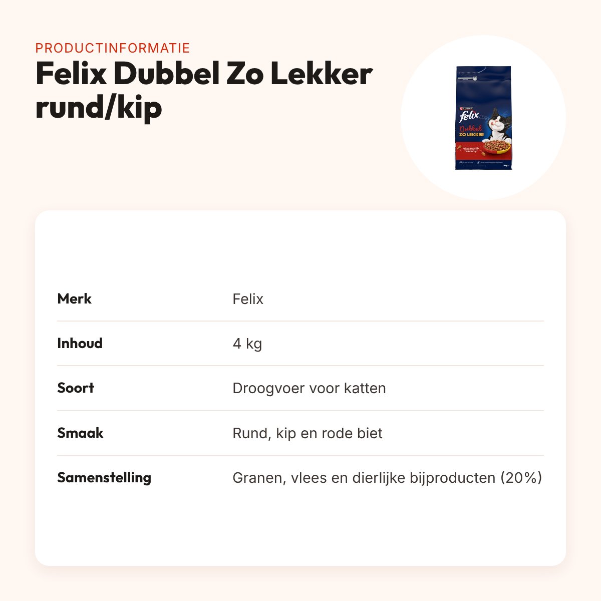 Felix kattenvoer Dubbel Zo Lekker rund, kip en rode biet 4 kg – productinformatie