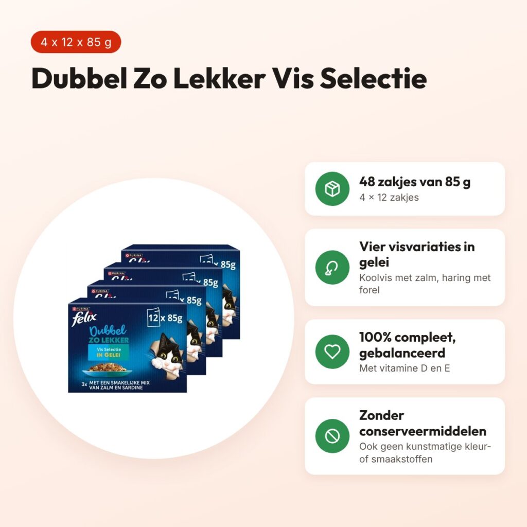 Felix kattenvoer Dubbel Zo Lekker Vis Selectie in gelei 4 x 12 x 85 g – voordelen