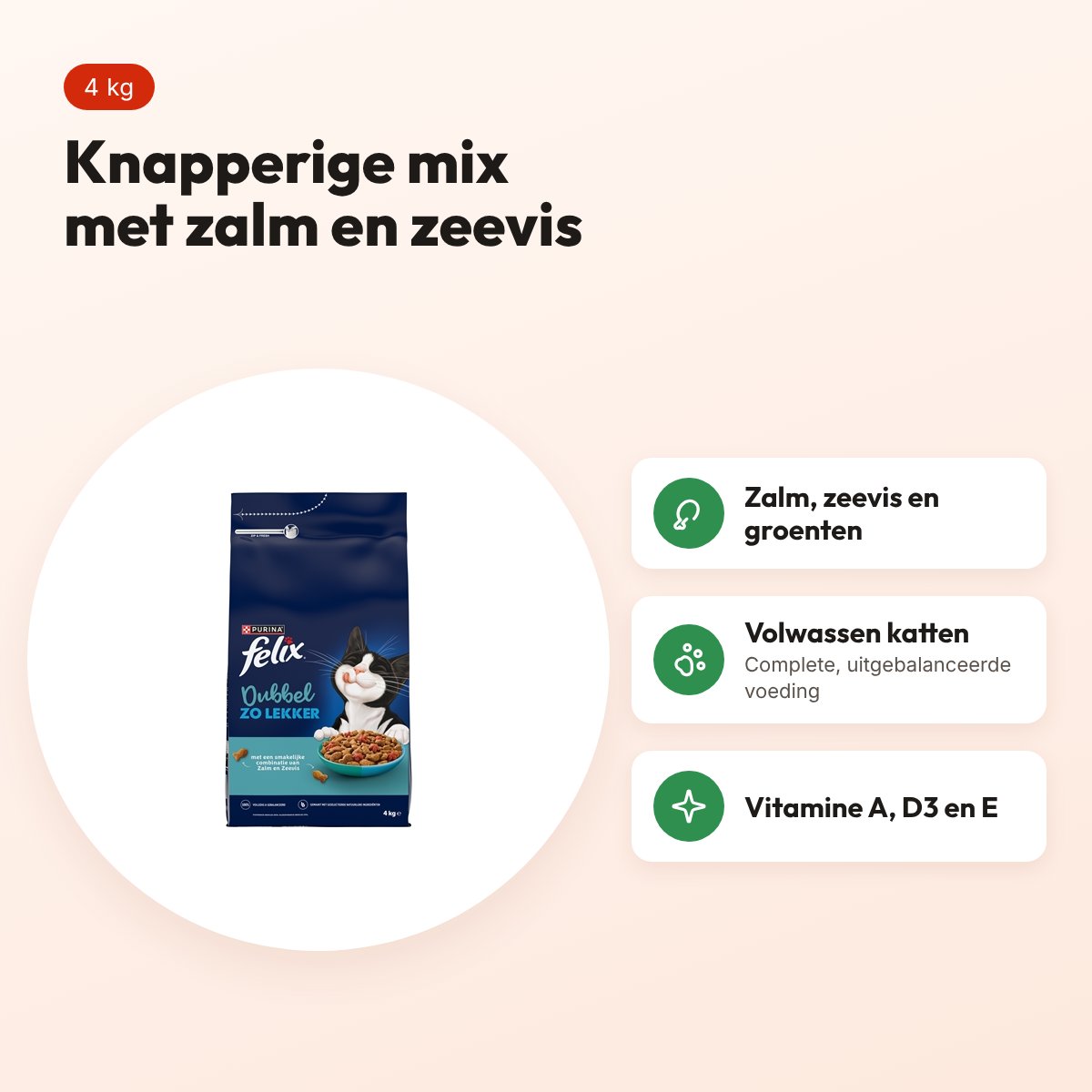 Felix kattenvoer Dubbel Zo Lekker zalm, zeevis en rode biet 4 kg – voordelen