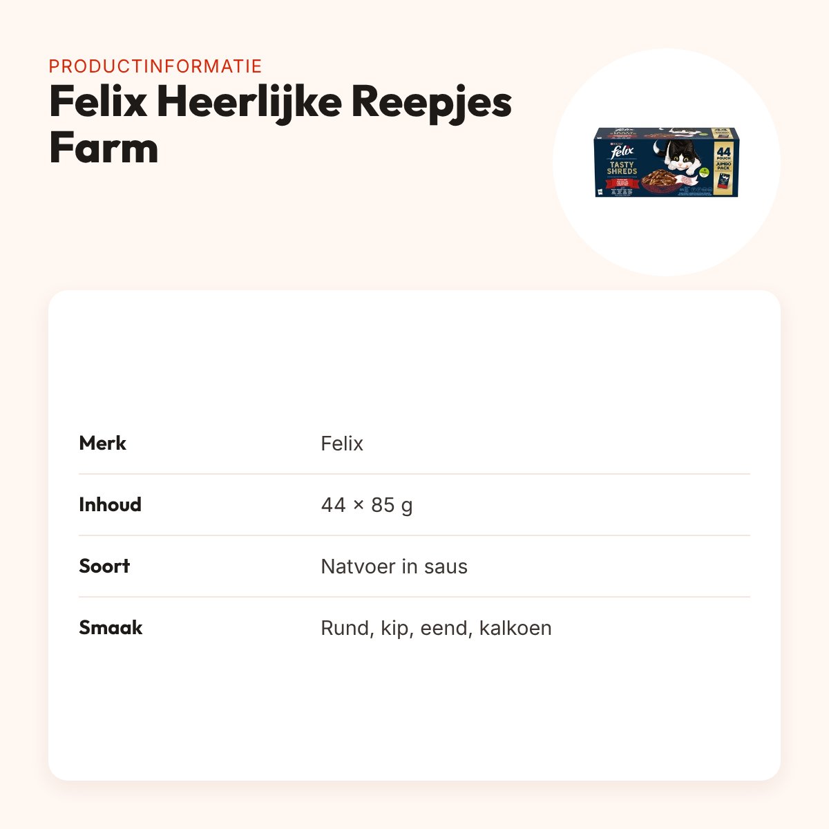 Felix kattenvoer Heerlijke Reepjes Farm Selectie in saus 44 x 85 g – productinformatie