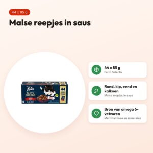 Felix kattenvoer Heerlijke Reepjes Farm Selectie in saus 44 x 85 g – voordelen